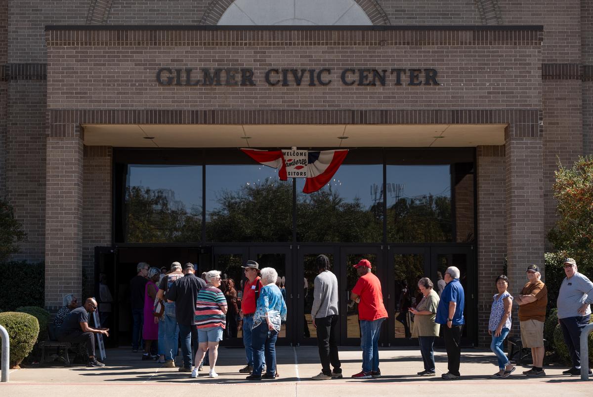 Voters visit the Gilmer Civic Center during the first day of early voting on Monday October 21, 2024, in Gilmer.