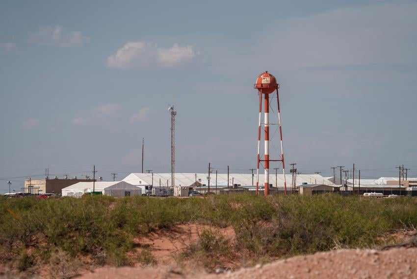 Camp East Montana, site of a migrant detention center on Fort Bliss in East El Paso, under construction in East El Paso on August 11, 2025.