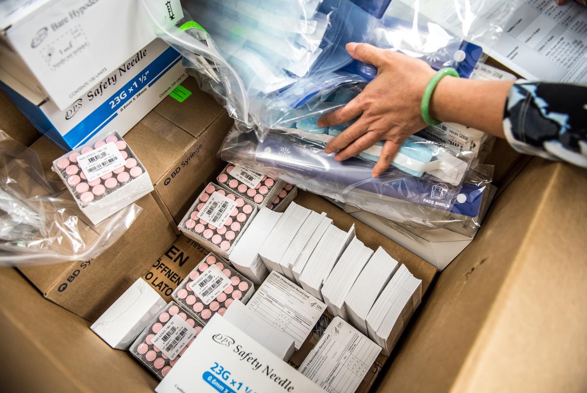 Texas Children’s Hospital in Houston received COVID-19 vaccine supply kits in December.