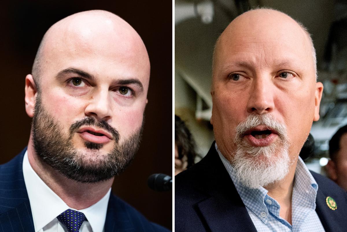 Aaron Reitz, left, and U.S. Rep. Chip Roy, right, are both running for Texas attorney general after previously serving as top aides to the outgoing incumbent, Ken Paxton.