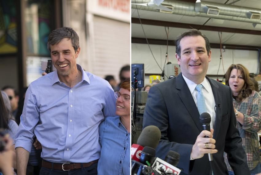 Left: U.S. Rep. Beto O'Rourke campaigning in El Paso in 2018; right: Ted Cruz campaigning for the U.S. Senate in 2012.