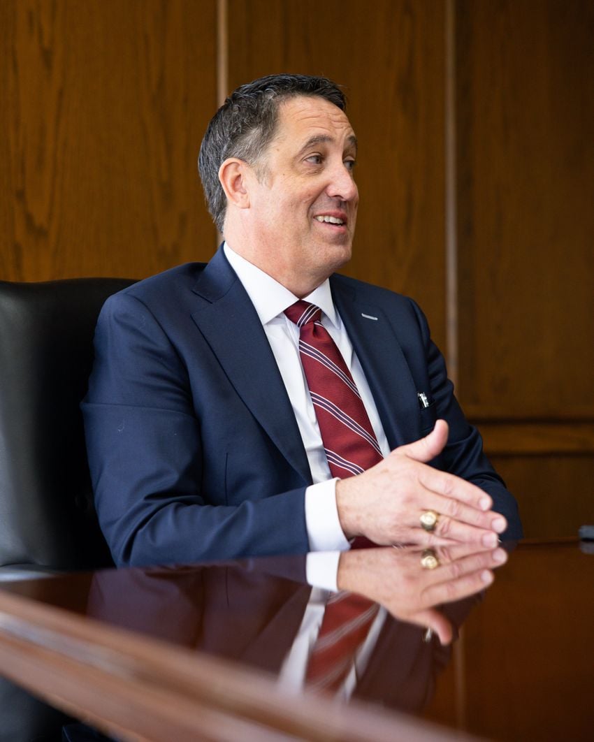 Texas A&M University System Chancellor Glenn Hegar sits for an interview with Tribune reporter Jessica Priest at the Moore-Connally Building in College Station, Texas, on Tuesday, July 22, 2025. Hegar began his tenure as chancellor on July 1, taking over from John Sharp.