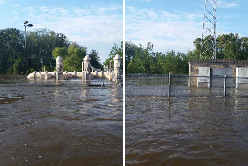 Beaumont's main intake water pump station surrounded by floodwaters on Aug. 31, 2017. 