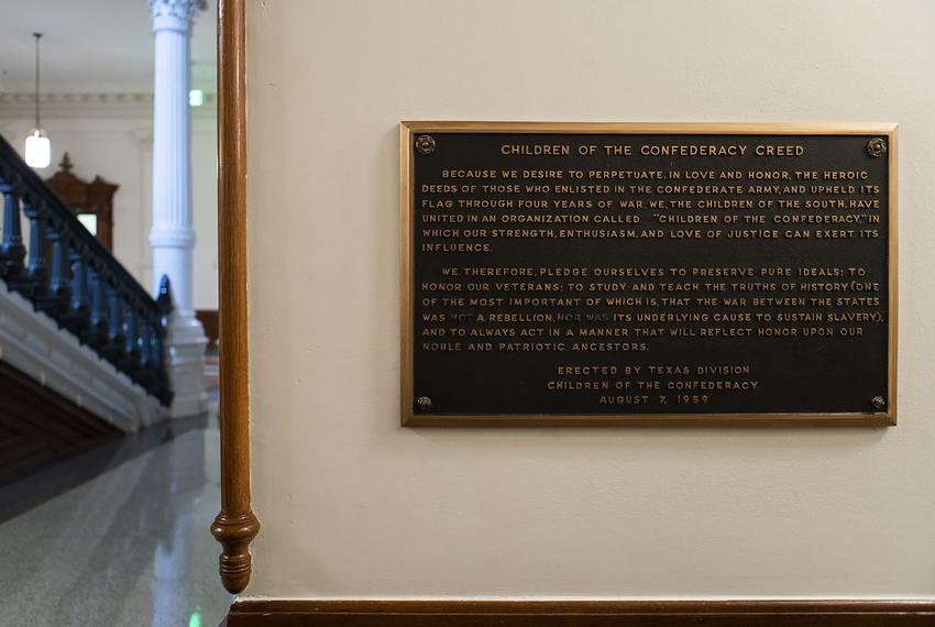 The "Children of the Confederacy" plaque hangs on a wall on the first floor of the eastern side of the Capitol building.