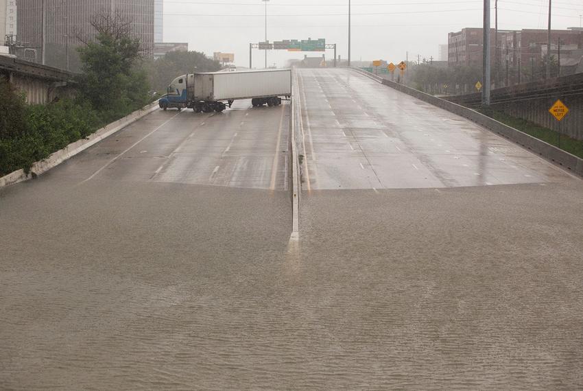 Part of Interstate 45 underwater in downtown Houston on Sunday afternoon, Aug. 27, 2017.