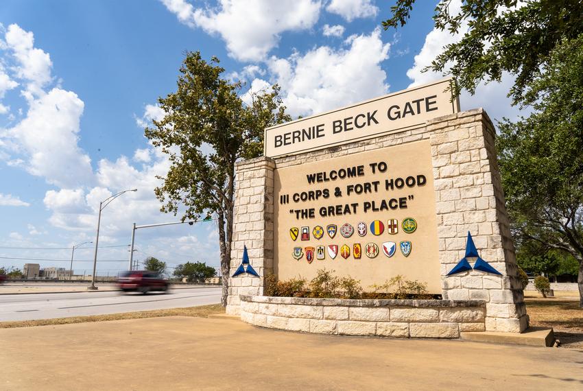 The Bernie Beck Gate to the Fort Hood U.S. Army post in Killeen.