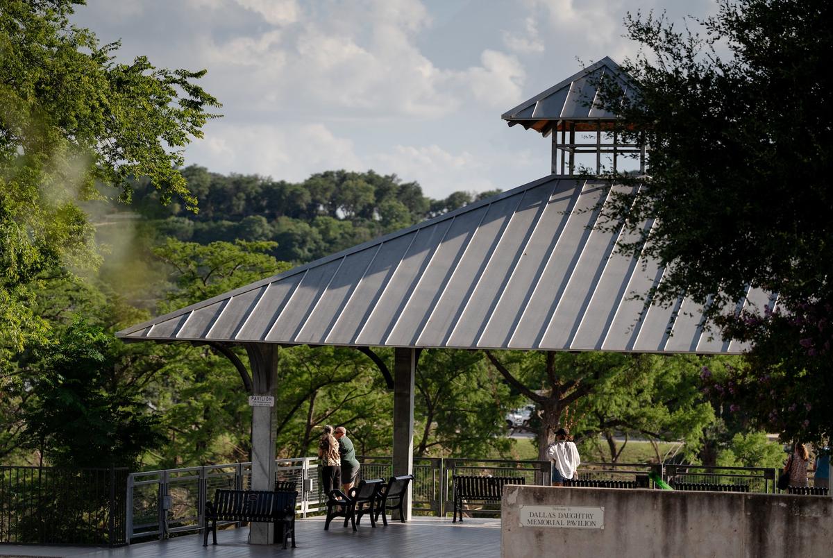 People look towards the Guadalupe River at the Dallas Daughtry Memorial Pavilion in Kerrville on Friday, July 11, 2025.