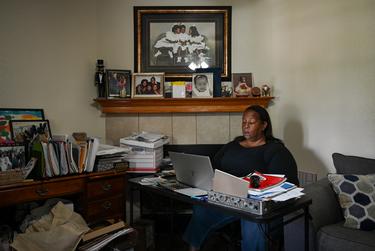 Huey German-Wilson, president of the Northeast Houston Redevelopment Council, attends an online meeting about the formation of a Lily Pad on August 2, 2022. A Lily Pad is a place a community may turn to in the event of emergencies such as floods.