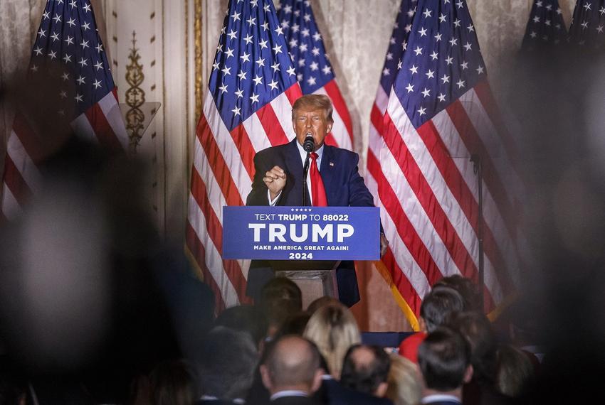 Former President Donald J. Trump speaks on Nov. 15, 2022, at his media event at Mar-a-Lago in Palm Beach, Florida, where he announced that he will run for president again in 2024, on Nov. 15, 2022.