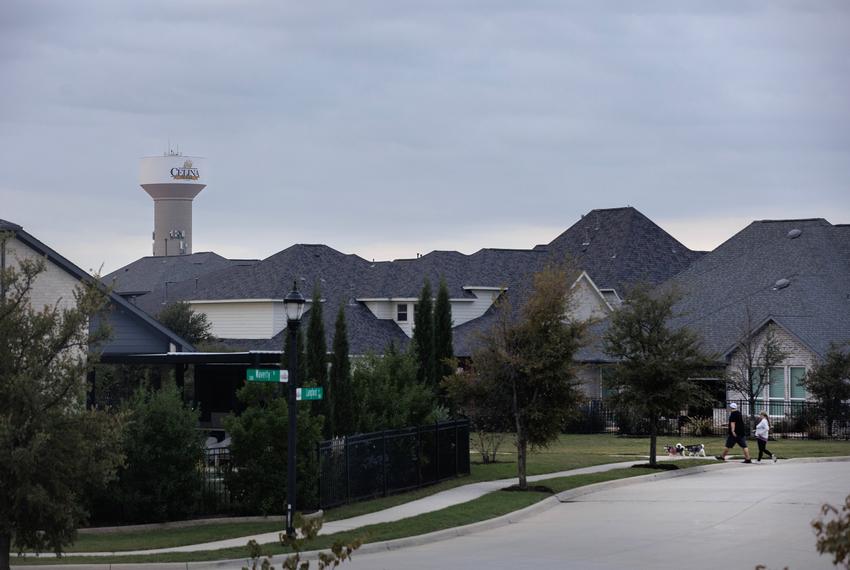 The Celina water tower among newer housing developments in Celina on November 13, 2024.
