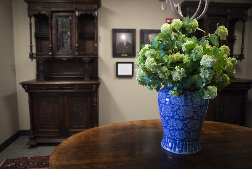 A vase with flowers at Texas State Technical College’s John B. Connally building in Waco on Jan. 24, 2019.