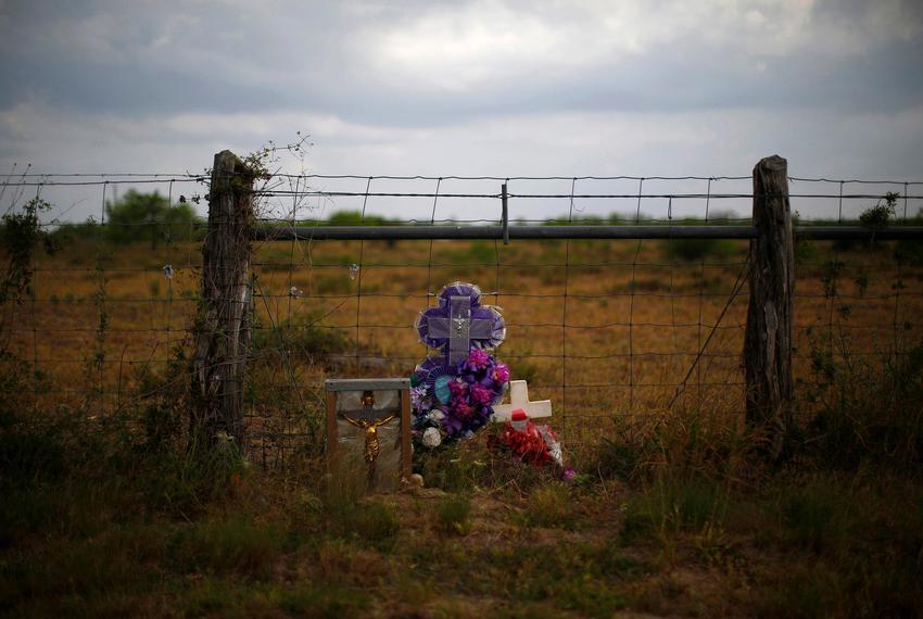 A memorial in the desert near Falfurrias on April 2, 2013. Brooks County officials and ranchers have discovered the bodies of hundreds of undocumented immigrants over the years.