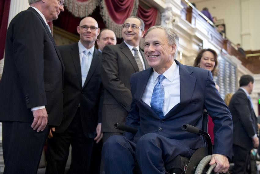 Gov. Greg Abbott leaves the House dais after delivering his State of the State speech on Feb. 17, 2015.