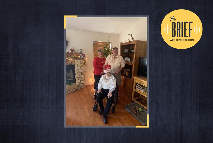 Jimmie (left) and Gary Arnold pose with Jimmie's mom, Chloe Millard, inside the couple's Bryan home at Christmas.