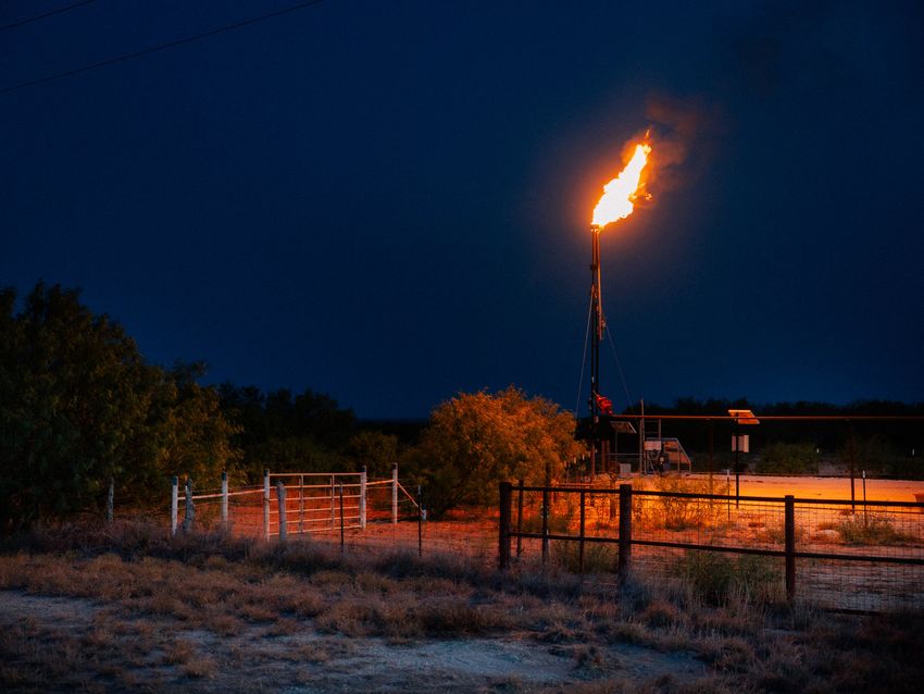 A flare stack burning excess gas in Catarina, Texas on Mon, May 20, 2025.