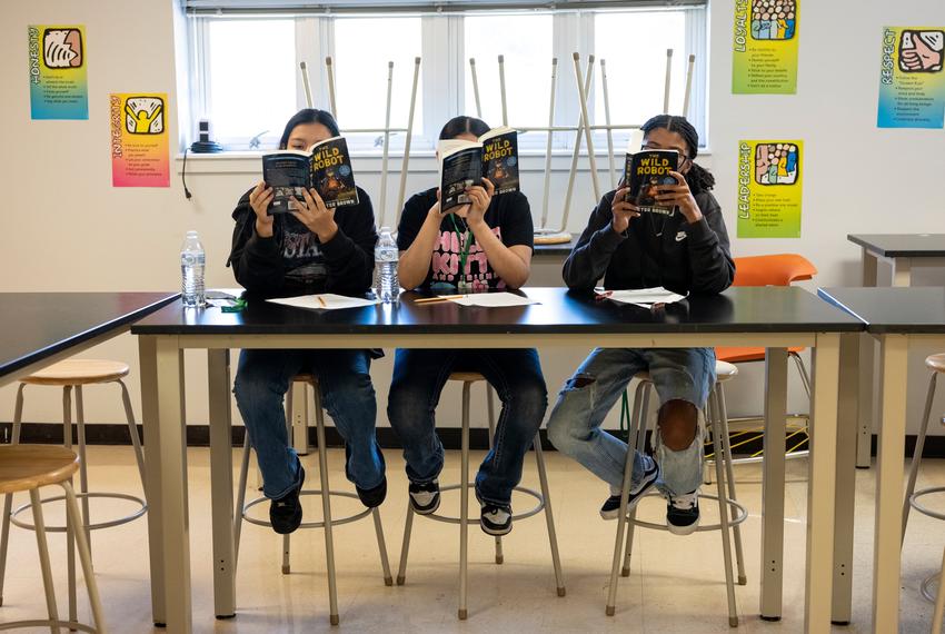 Students attend a math and reading workshop at a summer camp held at Dobie Middle School at July 23, 2025. The camp, hosted by Austin Voices for Education and Youth, hosts workshops to help students prepare for standarized testing.
