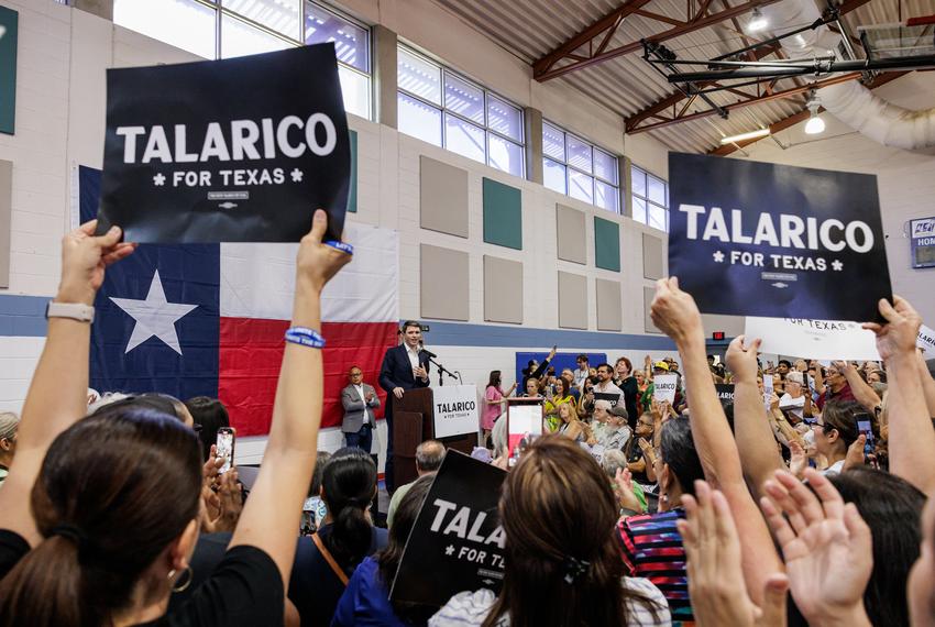 U.S. Senate candidate Texas Rep. James Talarico D-Austin speaks at a campaign rally in McAllen on Sept. 27, 2025.