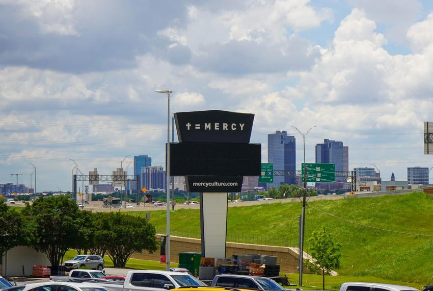 A Mercy Culture Church sign at its flagship Fort Worth campus, one of five locations in Texas.