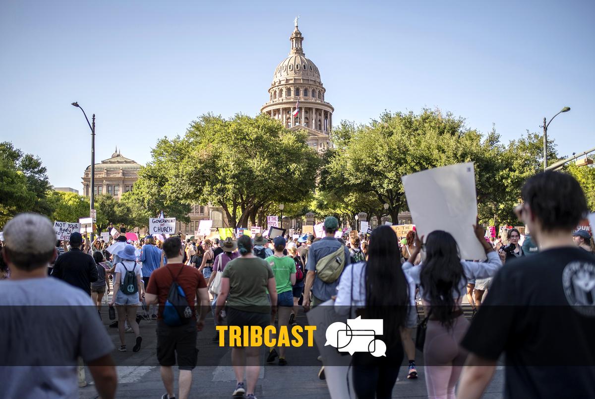 Protesters marched from the federal courthouse to the state Capitol in opposition to the Supreme Court's decision to overturn Roe v Wade, in downtown Austin on June 24, 2022.