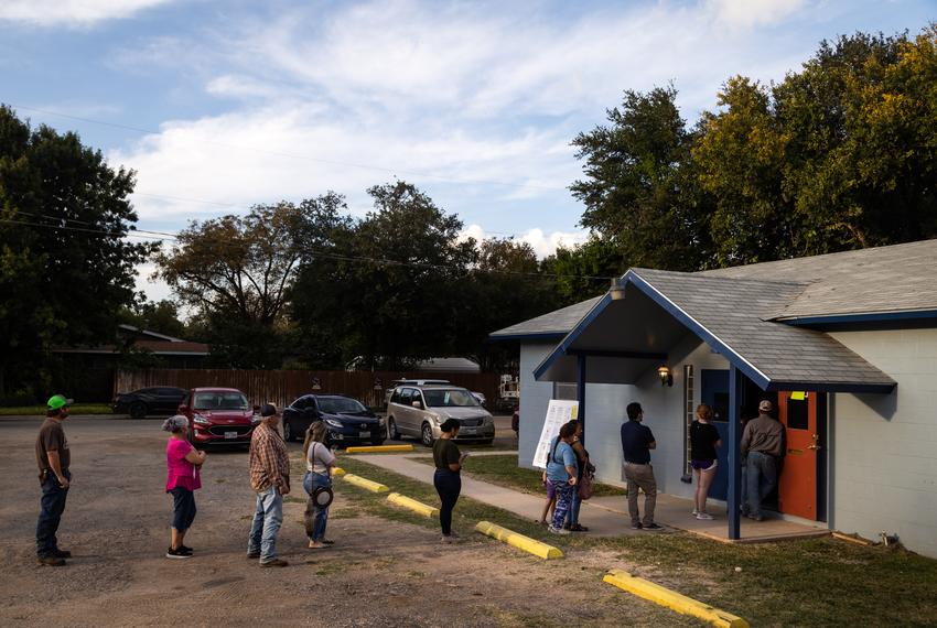 People line up to vote at the Potter's House, Precinct 12 polling station, in Uvalde on Election Day Nov. 8, 2022.