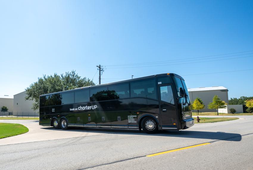 Texas Democrats leave the Austin airport on a charter bus from the Austin airport to return to the Texas Captiol on August 18, 2025  upon their return to Austin following a two-week quorum break.