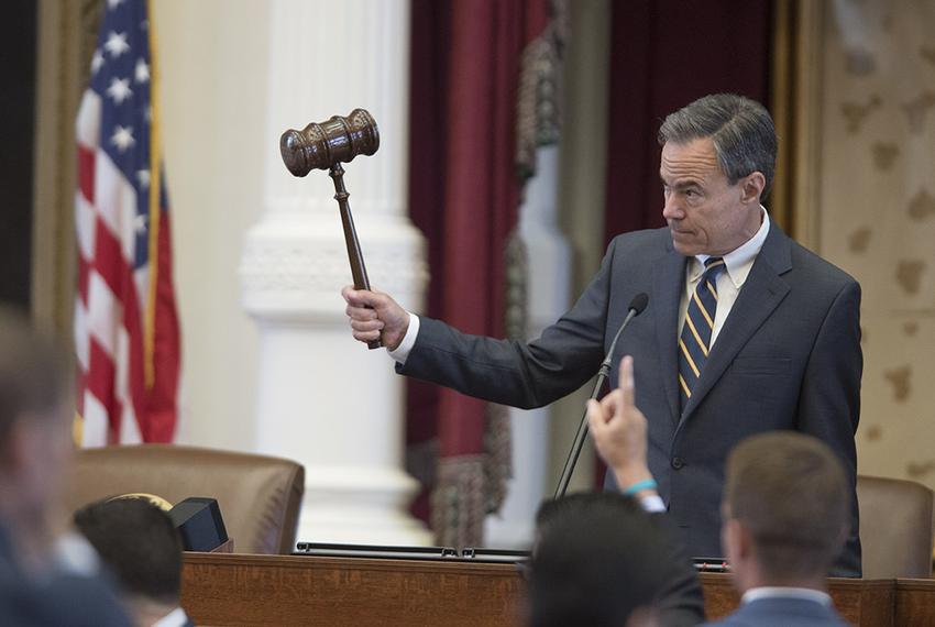 House Speaker Joe Straus gavels the vote on an amendment to HB 100 on April 19, 2017. The bill is being debated with several amendments that would regulate ride-hailing services with uniform regulations statewide. 