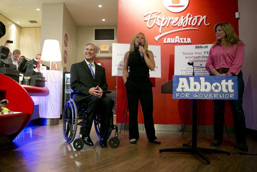 Attorney General Greg Abbott, the GOP nominee for governor, spoke at the Lavazza coffee shop, a few blocks away from where President Obama spoke later in the day on July 10, 2014.