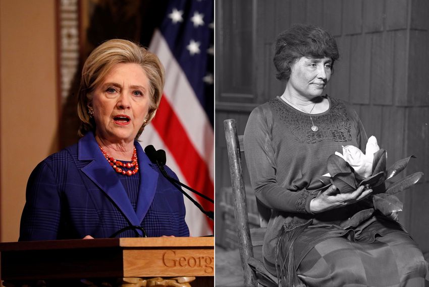 Former Secretary of State Hillary Rodham Clinton and author and political activist Helen Keller (1880-1968).
