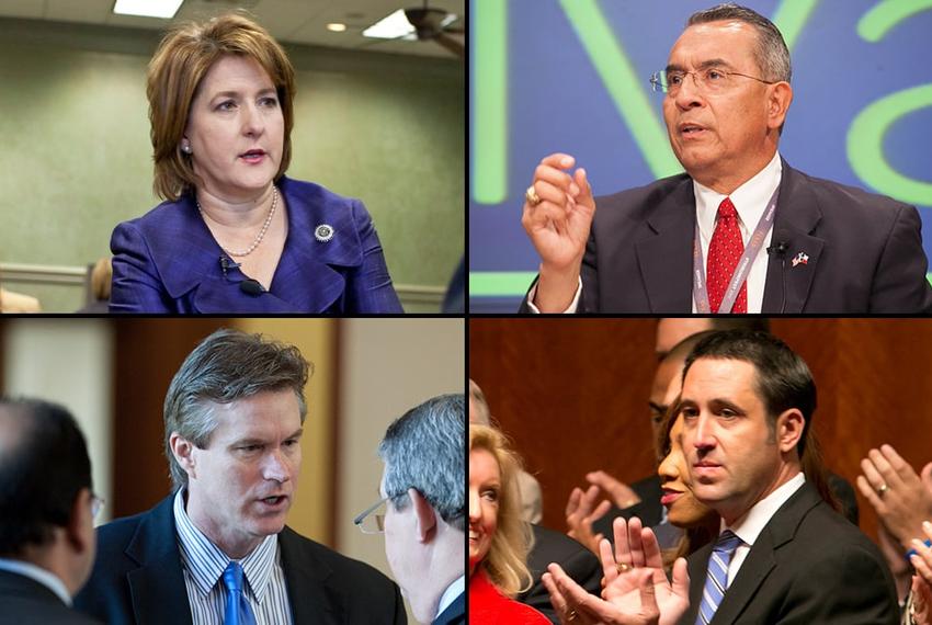 GOP candidates for state comptroller. Clockwise, from top left: former gubernatorial candidate Debra Medina, former state Rep. Raul Torres, state Sen. Glenn Hegar and state Rep. Harvey Hilderbran.