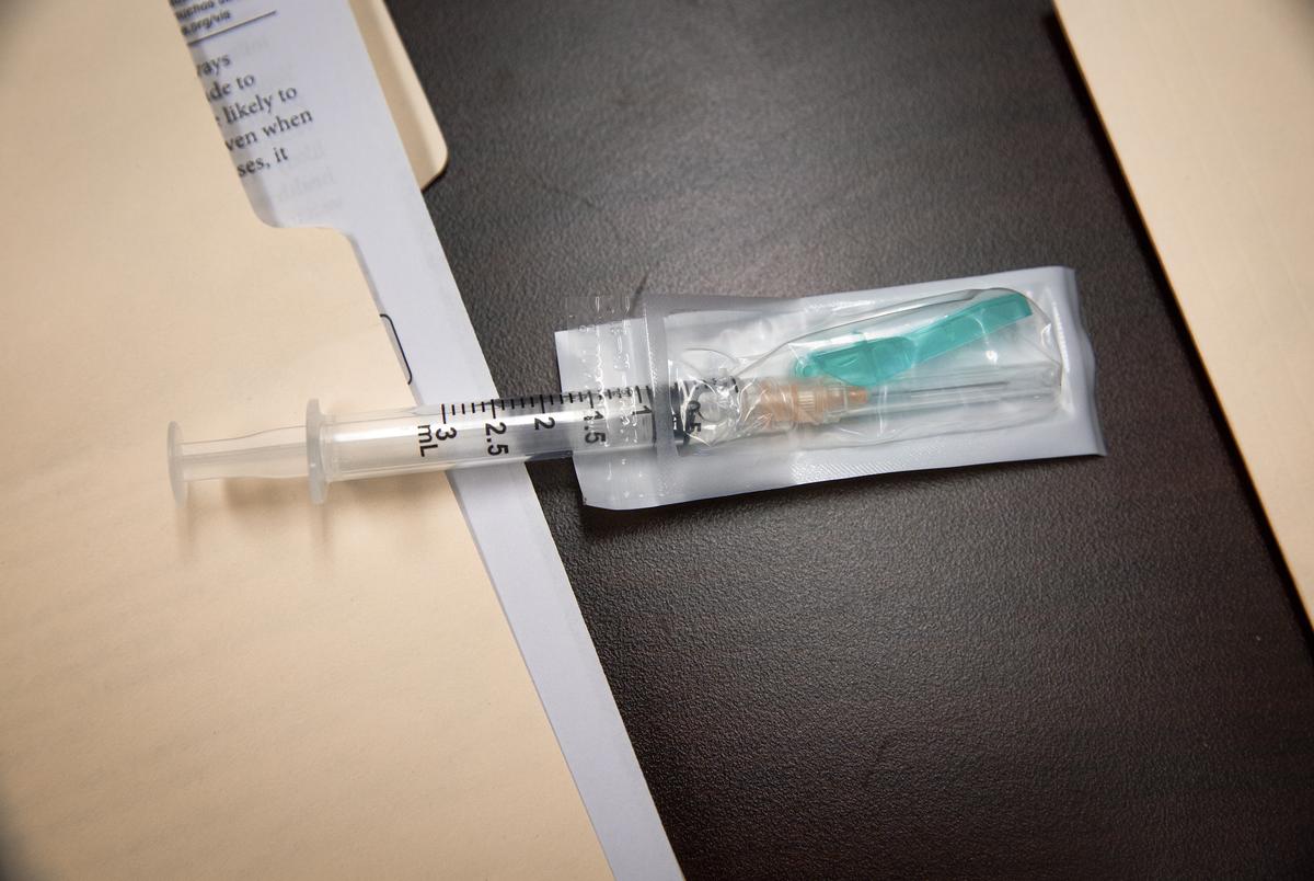 A prepped flu shot in the mobile unit. 