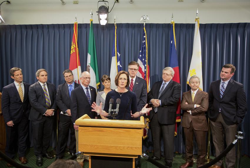 Sen. Lois Kolkhorst, R-Brenham, speaks during a press conference, along with Lt. Gov. Dan Patrick, on SB 6 The Texas Privacy Act, also known as the "bathroom bill," on Feb. 6, 2017, at the Texas Capitol in Austin.
