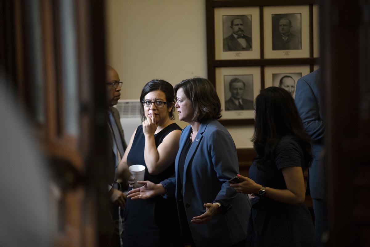 Democratic lawmakers met during a break in the session on May 30, 2021. 