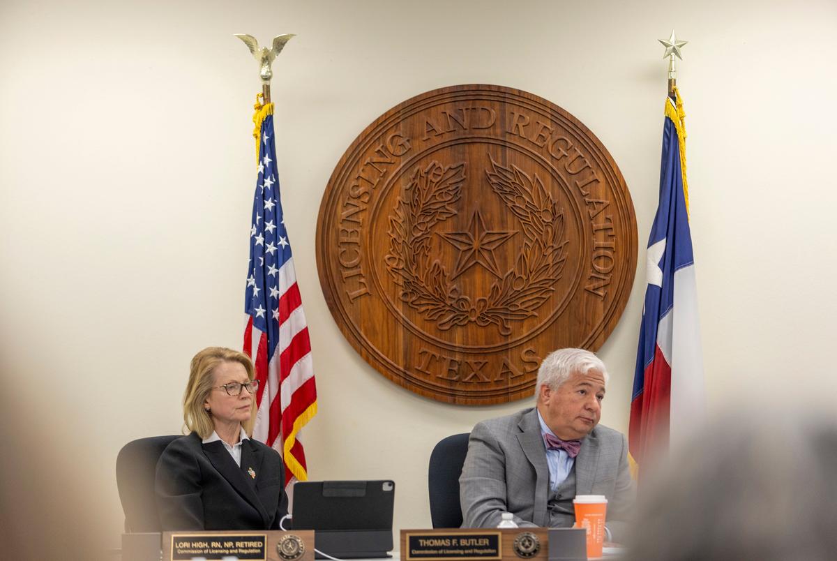 Commissioner Lori High and Vice Chair Thomas F. Butler during The Texas Commission of Licensing and Regulation Meeting on Thursday, Aug. 21, 2025.