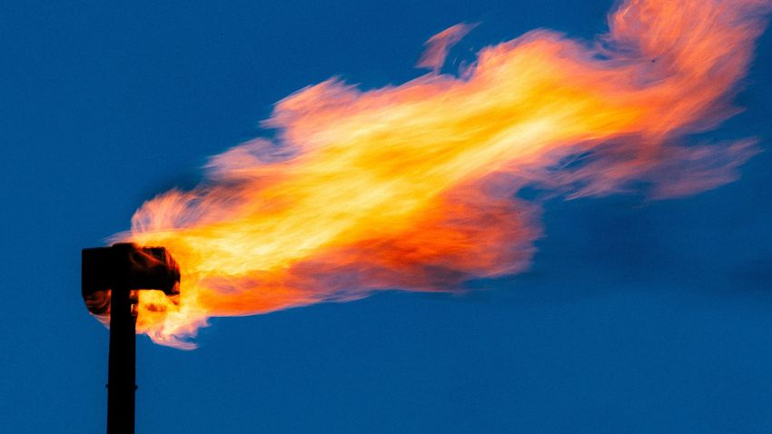 A flare stack burning excess gas in Catarina, Texas on Mon, May 20, 2025.