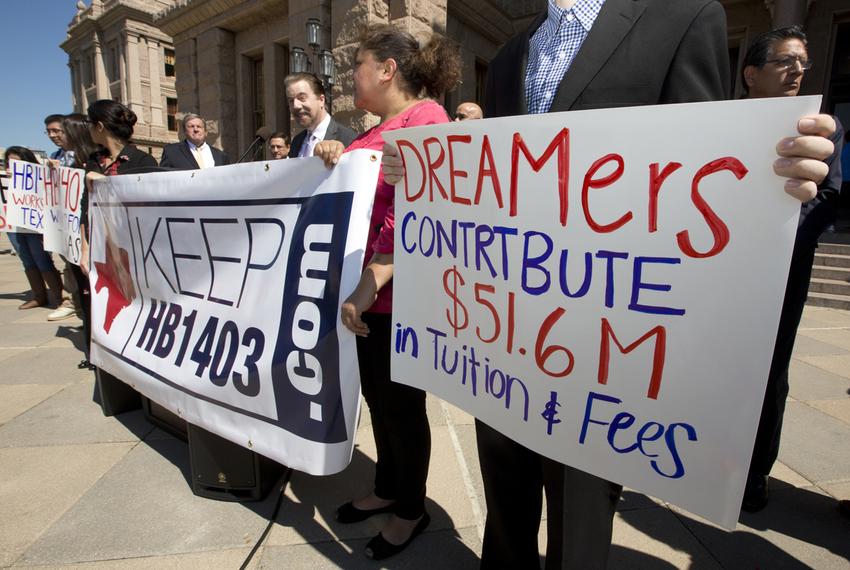 Former and current lawmakers gather at the Texas Capitol showing their support for HB 1403 which passed in 2001 ensuring that all Texas would have access to in-state college tuition regardless of immigration status.