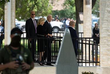 President Joe Biden leaves noon mass at the Sacred Heart Church in Uvalde on May 29, 2022.