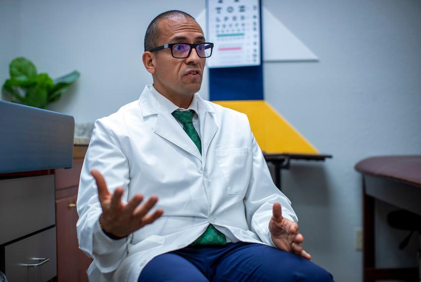Pediatric endocrinologist Dr. Hector Granados speaks during an interview at his private practice in El Paso on Jan. 21, 2025.