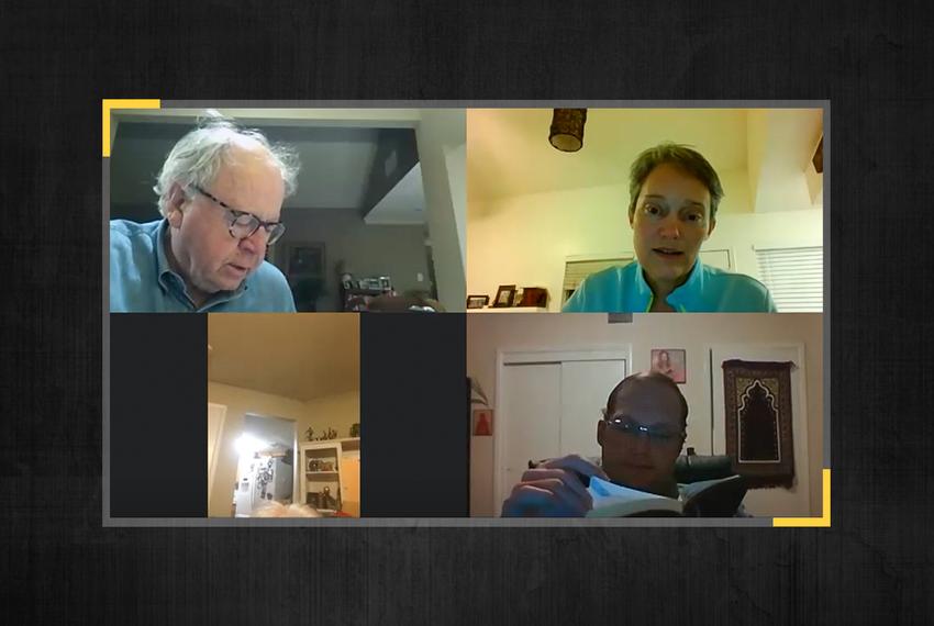 George Barlow, Tracie Middleton, Cindy Hoffmeister and David Schones of Trinity Episcopal Church in Fort Worth participate in a religious service over video call.