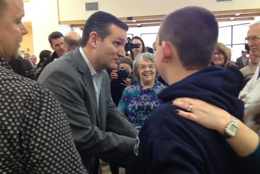 Sen. Ted Cruz campaigns in a Barrington, N.H. manufacturing plant.