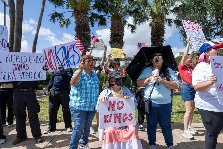 No Kings Protest against the policies of US President Donald Trump in Mcallen, Texas, on June 14, 2025.