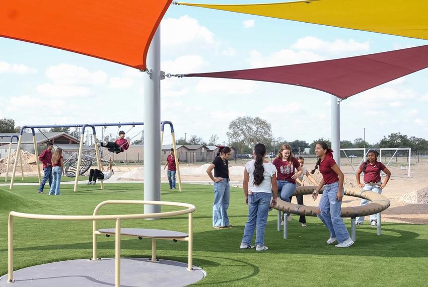 Morales Junior High students at the playground of Legacy Elementary. The students were enrolled at Robb Elementary at the time of the shooting.