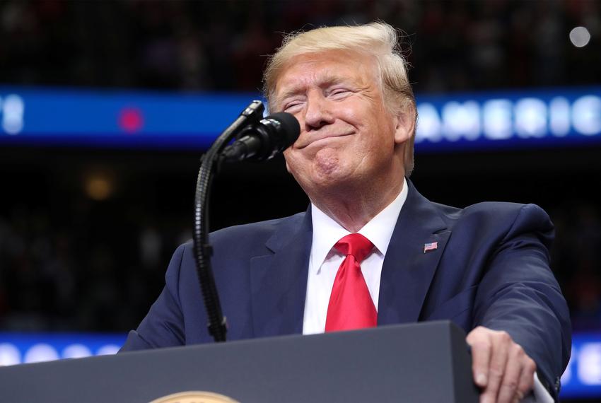 President Donald Trump smiles during a campaign rally in Dallas on Oct. 17, 2019.