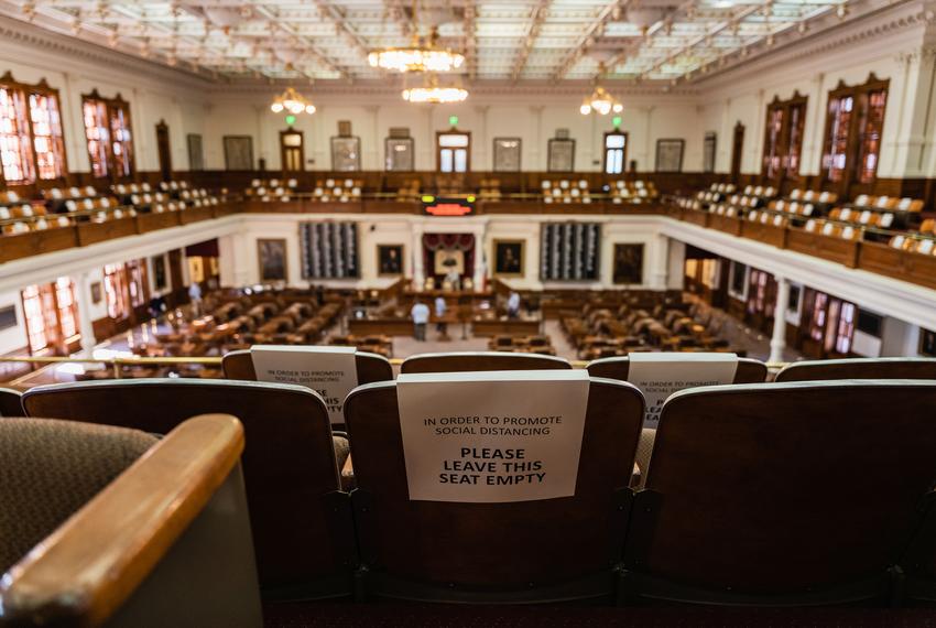 Signs adorn every seat in the House Gallery to ensure social distancing in the house chamber. Jan 4, 2021.