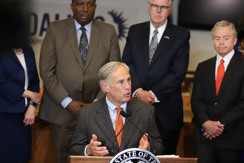 Gov. Greg Abbott announces new school safety measures in response to the Santa Fe High School shooting at the Dallas Independent School District headquarters on May 31, 2018.