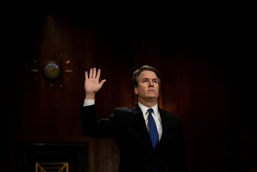 Judge Brett Kavanaugh swears in as he testifies in front of the Senate Judiciary Committee regarding sexual assault allegations, on Capitol Hill in Washington, D.C., on September 27, 2018.