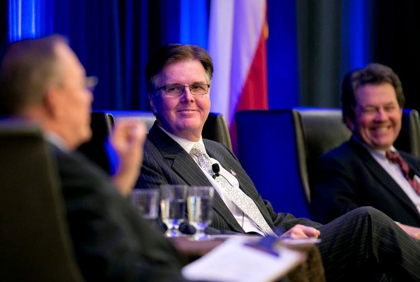 Lt. Gov.-elect Dan Patrick listens to Kent Grusendorf at a session of the Texas Public Policy Foundation's policy orientation on Jan. 7, 2015.