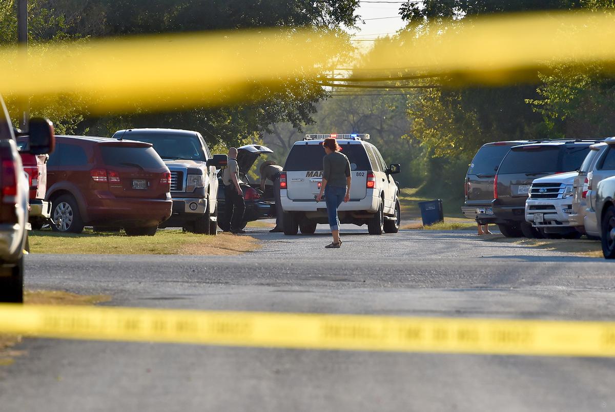 Police tape cordons off the crime scene at the First Baptist Church in Sutherland Springs after the worst mass shooting in Texas history on Sunday, Nov. 5, 2017.