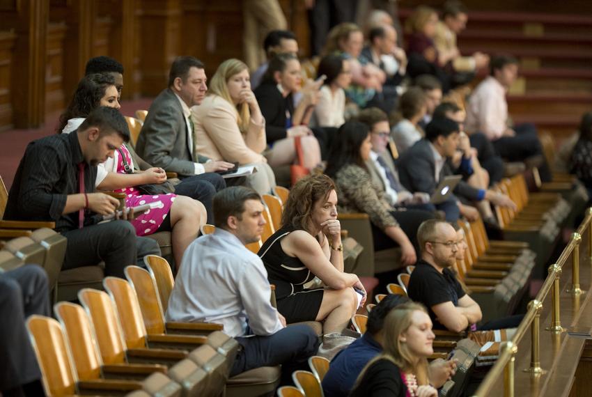 11:08 p.m. — House staff members pack the gallery to watch their bosses wrap up legislation. 