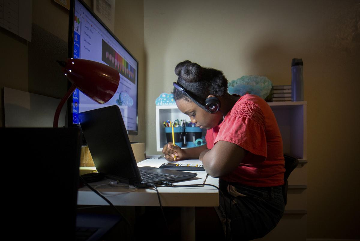 Hezekiah Hunter has been learning from home due to the pandemic and has struggled to manage the onslaught of assignments that come with remote learning.