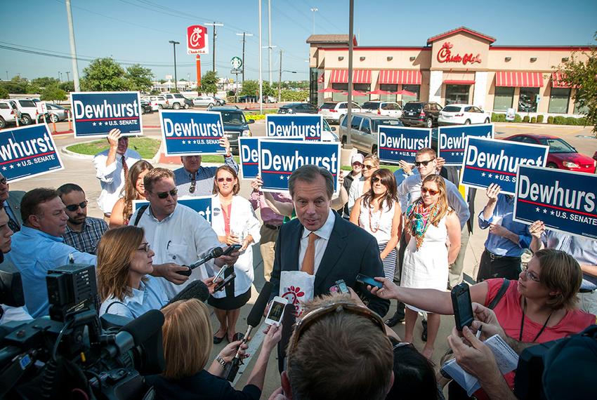 US Senate Candidate David Dewhurst outside Chick-Fil-A in Austin, TX on July 30, 2012